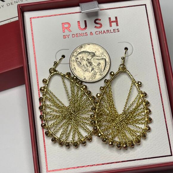 Denis & Charles RUSH earrings gold tone pierced drop dangle costume jewelry - Picture 3 of 11